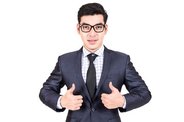 Businessman with thumb up isolated on white background