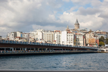 Fototapeta premium A view of the Galata Bridge and the Galata Tower