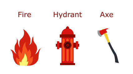 Fire equipment. Flat illustration