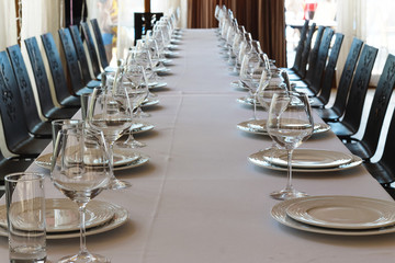 Table setting for a banquet or dinner party.