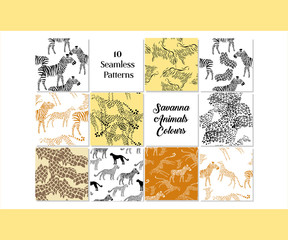 Set Seamless pattern with savanna animals colours