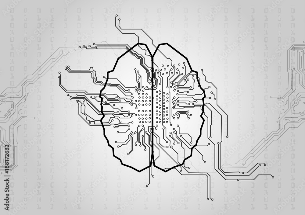 Aufkleber vector circuit with brain technology background. concept illustration of circuit design