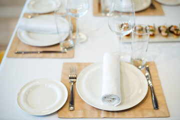 Tables set for an event, catering table set