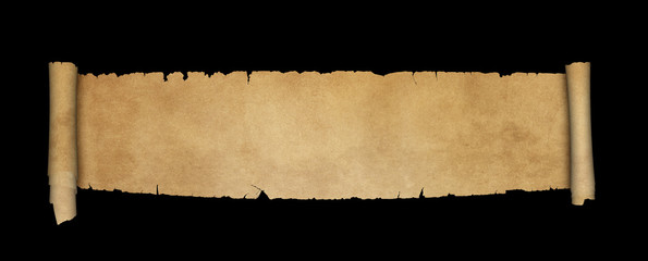 Antique parchment scroll on black background.
