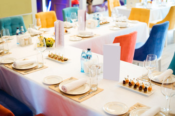 Tables set for an event, catering table set