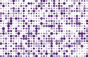 Dotted background with circles, dots, point different size, scale. Halftone pattern. Violet color Vector illustration