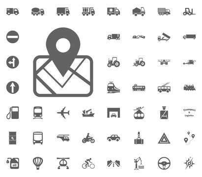 Map location icon. Transport and Logistics set icons. Transportation set icons