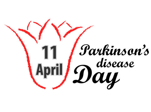 World Parkinson Day April 11. Red Tulip And Text