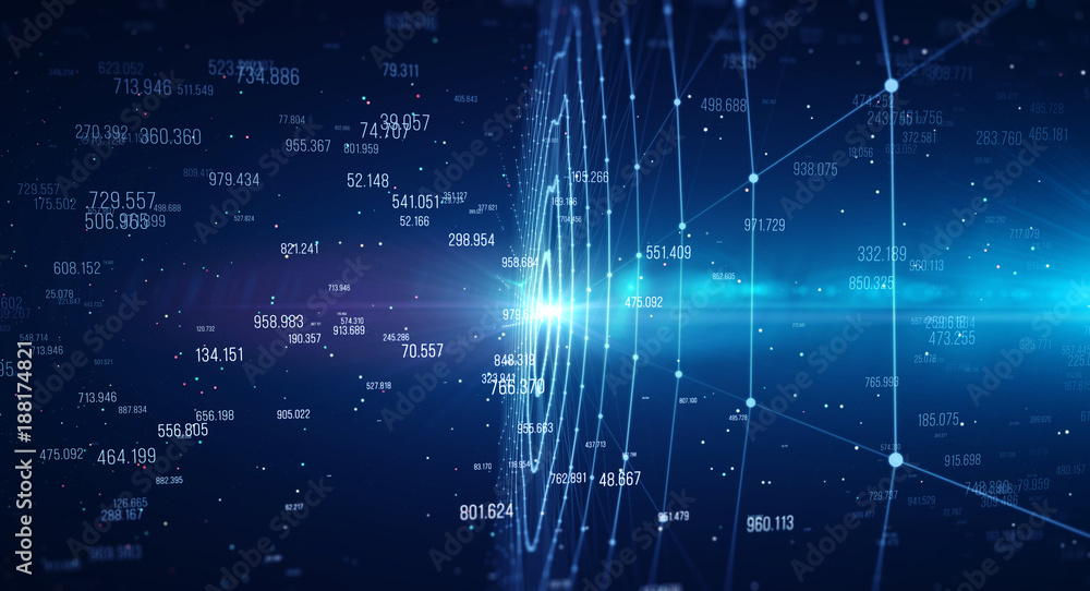 Fototapete Block chain network/Blockchain network concept , Distributed register technology , Block chain text and computer connection with blue background