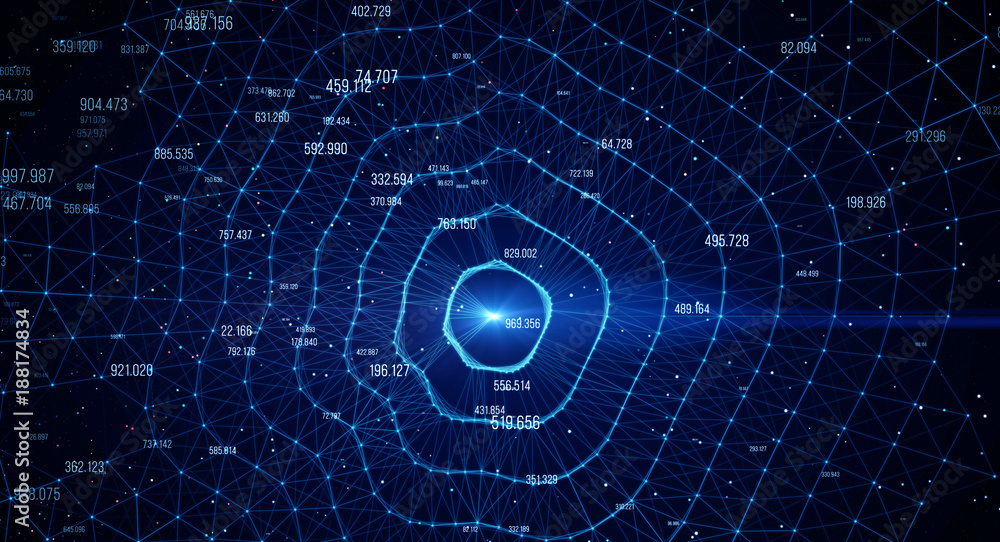 Poster Block chain network/Blockchain network concept , Distributed register technology , Block chain text and computer connection with blue background