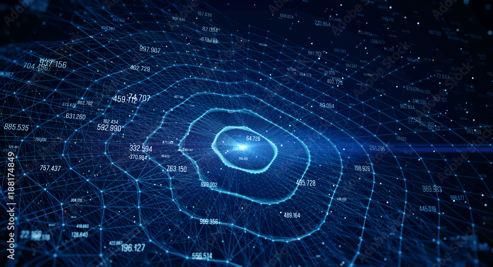 Poster Block chain network/Blockchain network concept , Distributed register technology , Block chain text and computer connection with blue background
