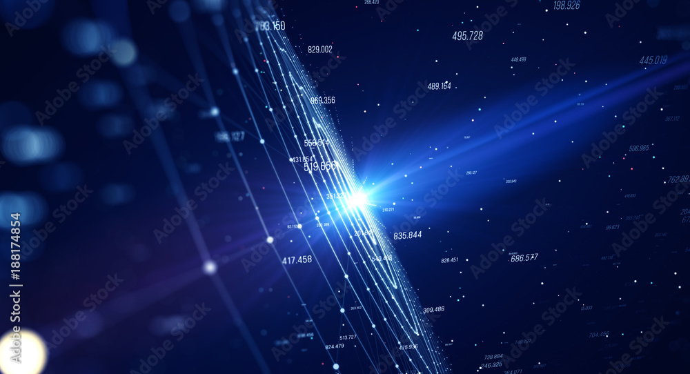 Poster Block chain network/Blockchain network concept , Distributed register technology , Block chain text and computer connection with blue background