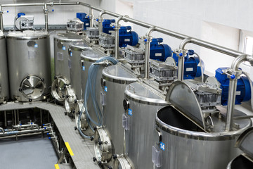 Metal tanks, modern production of alcoholic beverages.