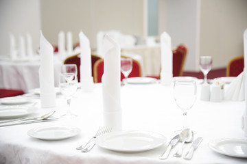 Tables set for an event, catering table set