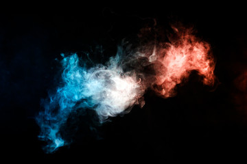 Obraz na płótnie Canvas Cloud of smoke of blue and red isolated background. Background from the smoke of vape