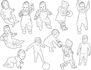 eleven child outlines collection isolated on white