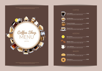 Vector coffee shop vertical menu template - obrazy, fototapety, plakaty