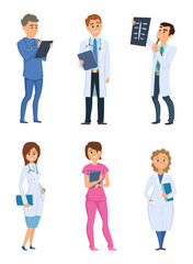 Fototapeta na wymiar Medic nurses and doctors. Healthcare characters in different poses