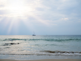 Evening beach with sunset sub light