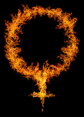 woman symbol from orange flame isolated on black © Alexander Potapov