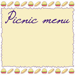 Template for a picnic menu or a party with a frame