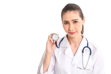 Portrait of medical female doctor isolated on white background