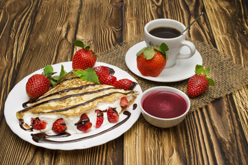 Crepes with Banana and strawberries
