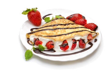Crepes with Chocolate and strawberries