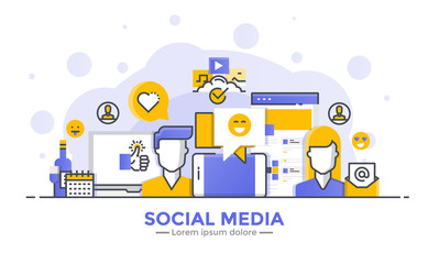 Obraz premium Flat Line Modern Concept Illustration - Social Meda