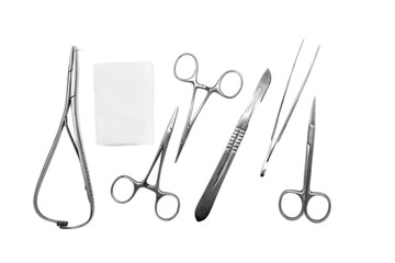 Medical instruments for cosmetic surgery on white background, isolate.