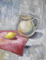 Image of Still life with a white jar and lemon printed on Printed Glass Splashbacks