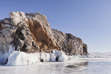 Fototapeta na wymiar Borga-Dagan island rock. Lake Baikal winter landscape