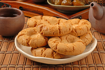 Crisp walnut cookie  on the plate     