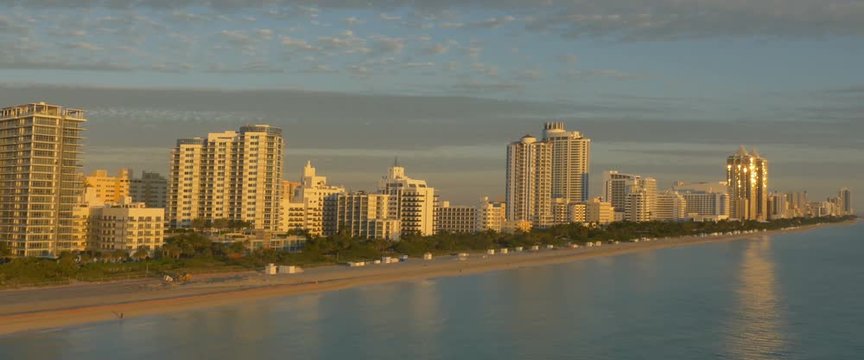 Miami,Florida,USA - November 2014: Aerial view over Miami beach at sunrise