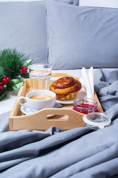 Breakfast Bed Tray Coffee Bun Grey Early Morning