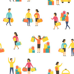 Shopping people with bags. Vector illustration