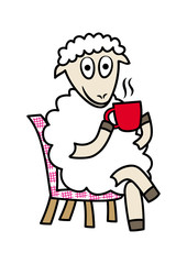 sheep relaxing and have a cup of coffee