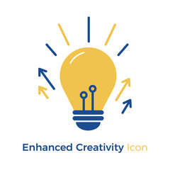 Lightbulb icon with arrows pointing up for enhanced creativity, brainstorming, ideas, solutions and other concepts. Vector iillustration