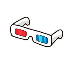 3D glasses. Red cyan glasses isolated on white background. Cute hand drawn vector cartoon illustration. Sticker, patch badge design fashion design