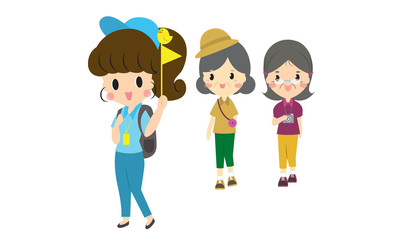 Guides and Tourists cartoon vector
