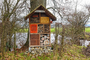Large manmade insect hotel as home for various insects 