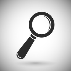 Search or Find icon. Black silhouette symbol on gray background
