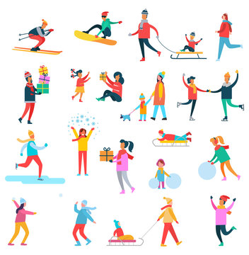 Winter Activities Collection Vector Illustration