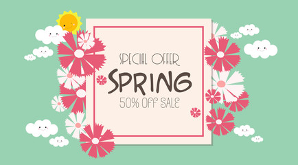 Blossom into spring flowers frame background