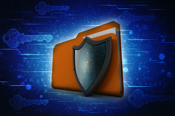 Fototapeta premium laptop folder with shield. Isolated 3d rendering image 