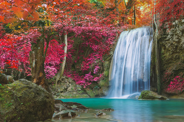 Waterfall in Deep forest at Erawan waterfall National Park