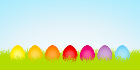 Easter Banner Meadow Eggs Rainbow Color Sky
