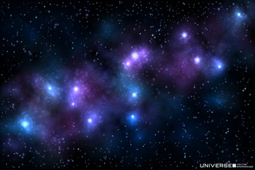 Vector illustration of realistic beautiful nebula with shining stars on cosmic background. 