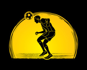 Soccer player bouncing a ball action  designed on sunset background graphic vector.