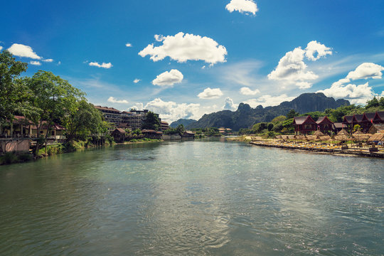 View for Landscape at Nam song in Vang vieng, Laos.